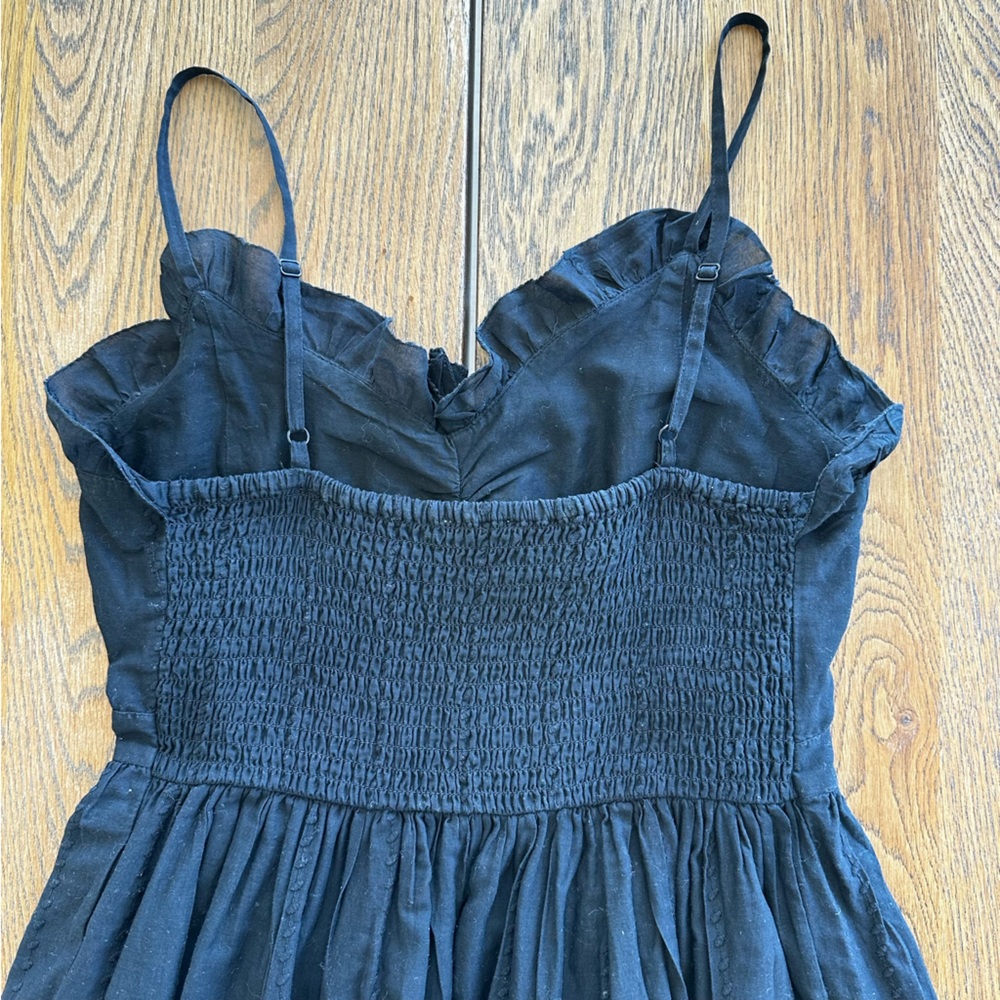 Mango Black Cotton Spaghetti Strap Midi Summer Spring Casual Dress Eyelet - Picture 11 of 14